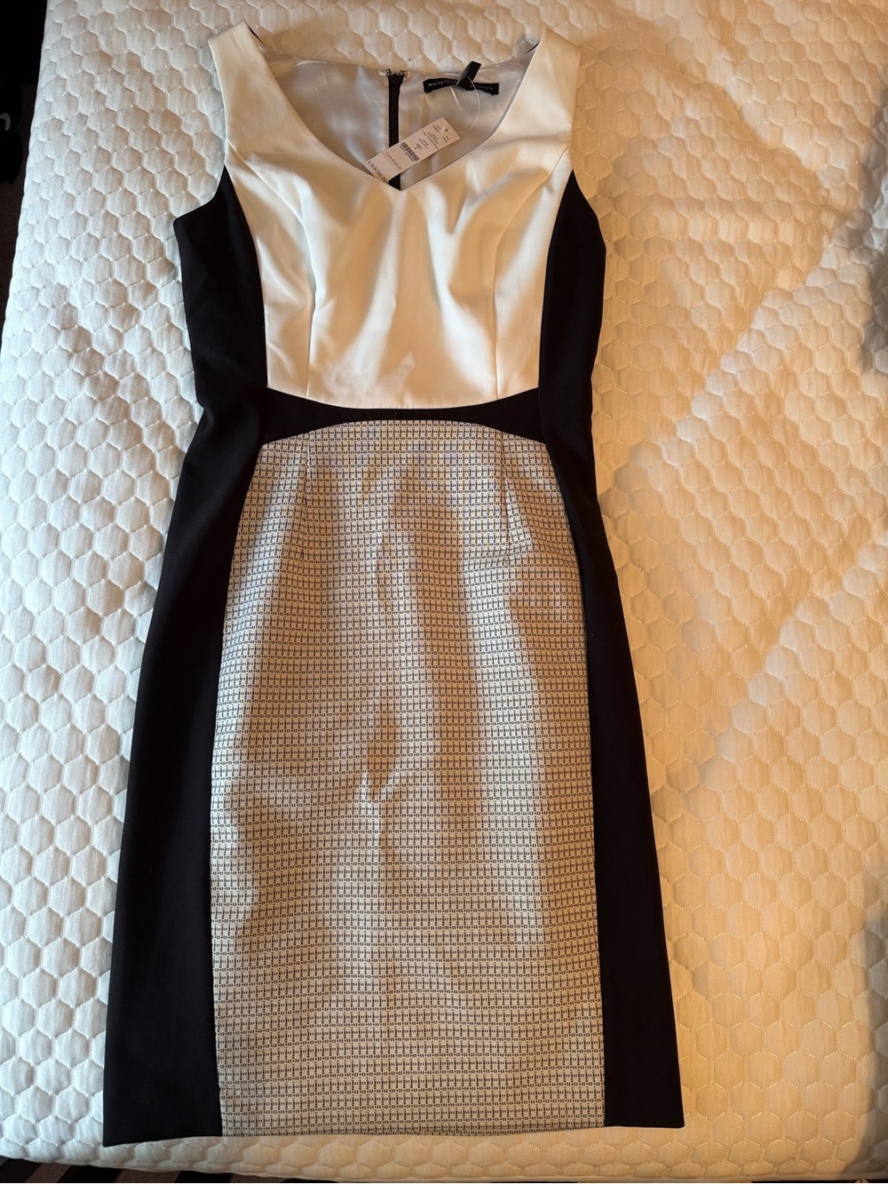 Colorblock Sheath Dress in Black, White & Cream